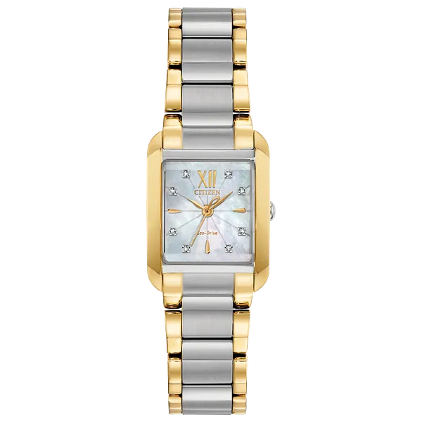 au maison Citizen L Ladies Eco-Drive Gold White Dial Stainless Steel Watch
