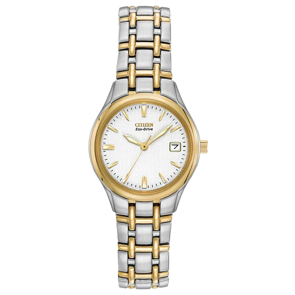 au maison Corso - Ladies Eco-Drive Two-Tone White Dial Date Watch