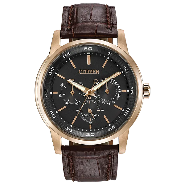 au maison Corso - Men's Eco-Drive BU2013-08E Rose Gold Leather Watch