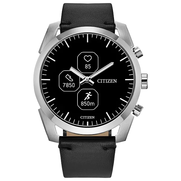 au maison CZ Smart Hybrid Black Dial Leather Strap JX2010-04E