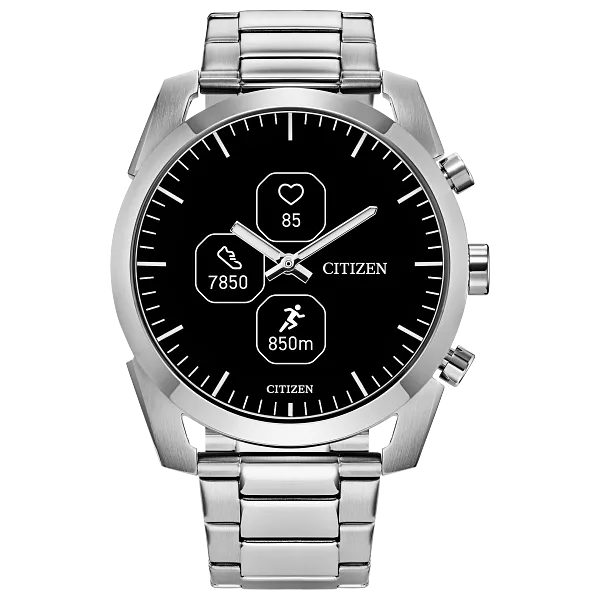 au maison CZ Smart Hybrid Black Dial Stainless Steel Bracelet JX2010-55E