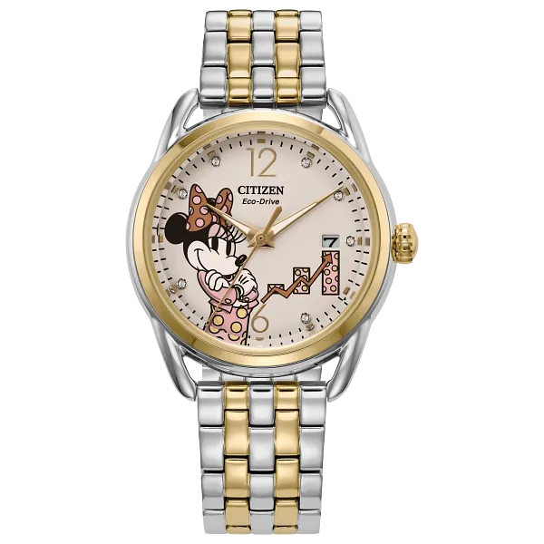 au maison Empowered Minnie Mouse White Dial Stainless Steel Bracelet FE6084-70W