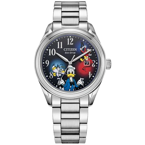 au maison Feisty Donald Duck 90th Anniversary Blue Dial Stainless Steel Bracelet AW1691-66W
