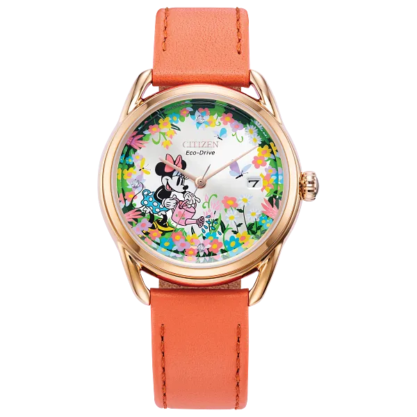 au maison Gardening Minnie Silver-Tone Dial Leather Strap FE6087-04W