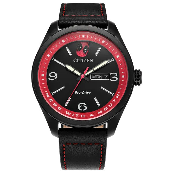 au maison Here Comes Deadpool Black Dial Leather Strap AW0145-02W