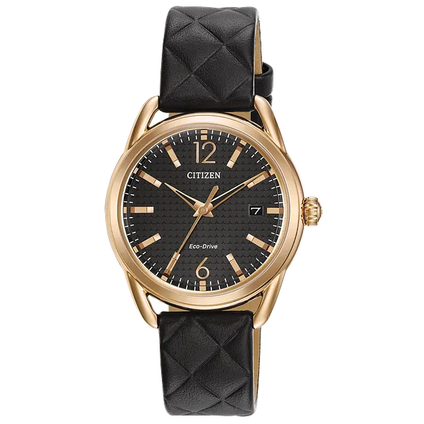 au maison LTR - Ladies Eco-Drive FE6083-13E Quilted Black Strap Watch