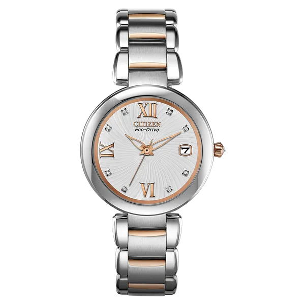 au maison Marne - Ladies Eco-Drive Rose Gold Accent Date Watch