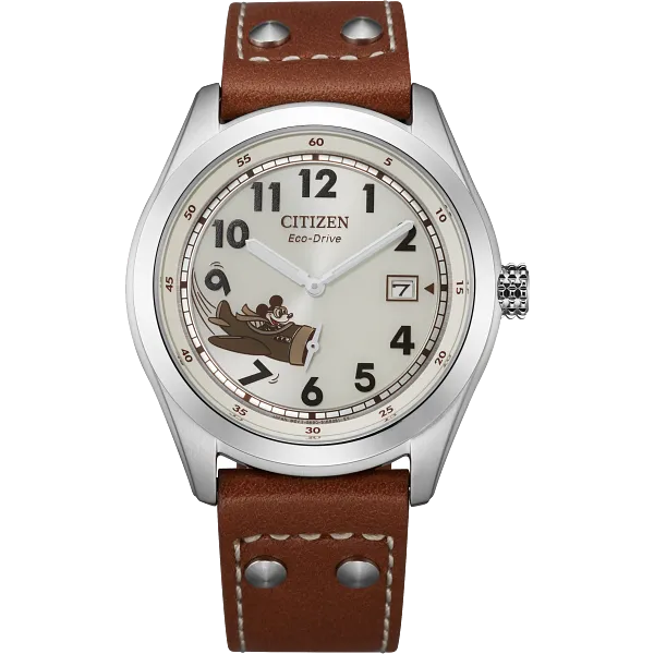 au maison Mickey Aviator Ivory Dial Leather Strap BV1088-08W