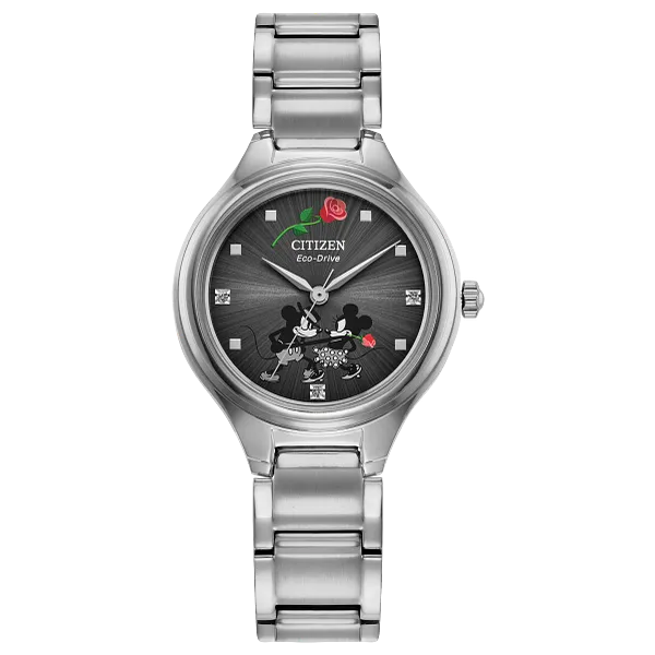 au maison Mickey Mouse and Minnie Mouse Tango Gray Dial Stainless Steel Bracelet FE2101-58W