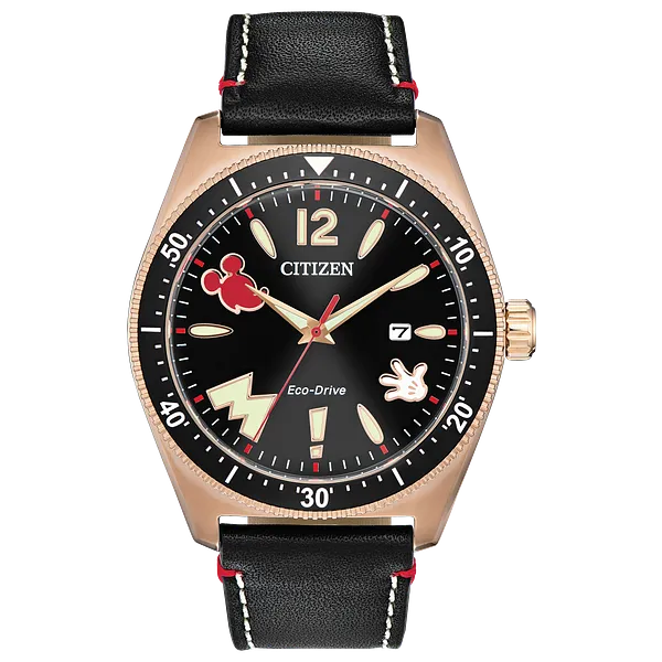 au maison Mickey Mouse Black Dial Leather Strap AW1596-08W