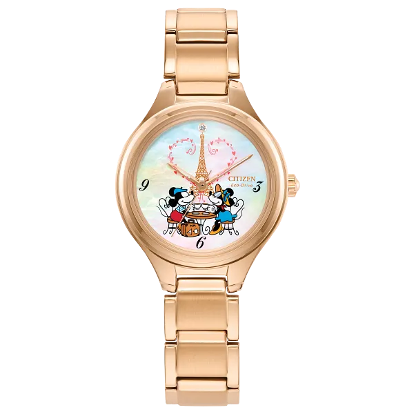 au maison Mickey Mouse & Minnie Mouse Take Paris White Dial Stainless Steel Bracelet FE2103-52D