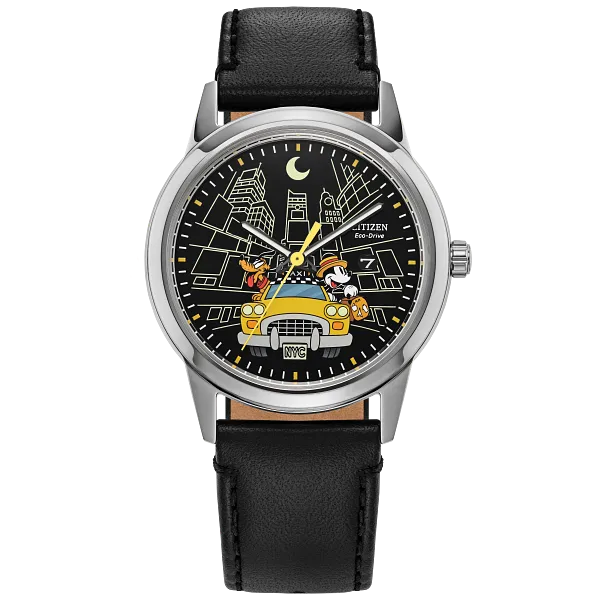 au maison Mickey Mouse & Pluto Take NYC Black Dial Leather Strap AW1860-01W