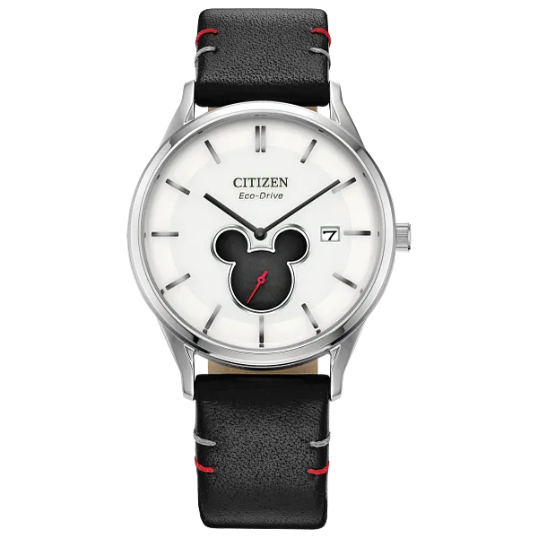 au maison Mickey Shadow Silver-Tone Dial Leather Strap BV1130-03W