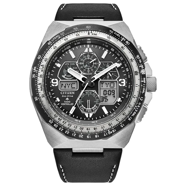 au maison Promaster Skyhawk A-T Black Dial Leather Strap JY8149-05E