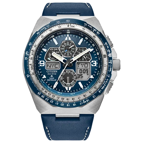 au maison Promaster Skyhawk A-T Blue Dial Leather Strap JY8148-08L