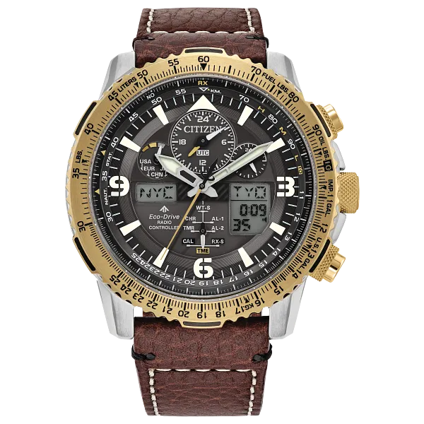 au maison Promaster Skyhawk A-T Gray Dial Leather Strap JY8084-09H