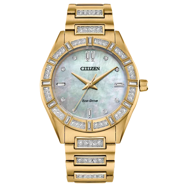 au maison Silhouette Crystal Beige Dial Stainless Steel Bracelet EM1022-51D