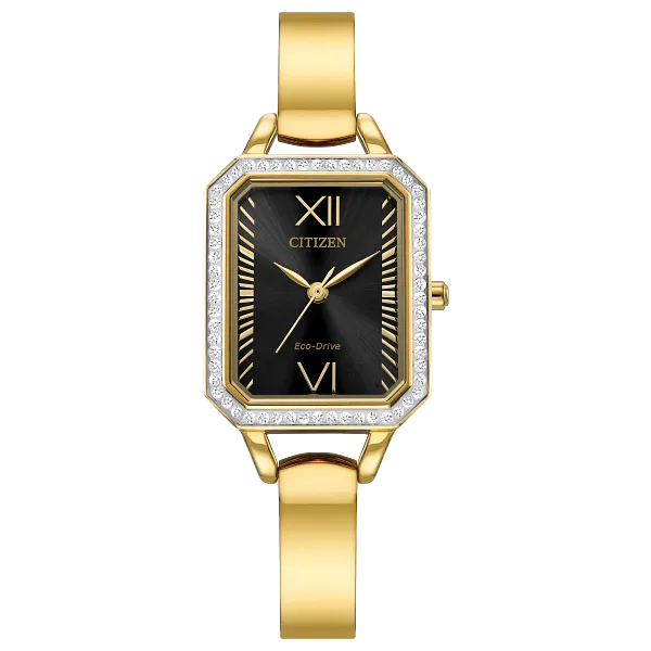 au maison Silhouette Crystal Black Dial Stainless Steel Bangle EM0982-54E