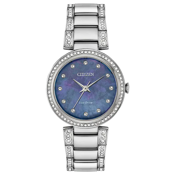 au maison Silhouette Crystal Blue Dial Stainless Steel Bracelet EM0840-59N