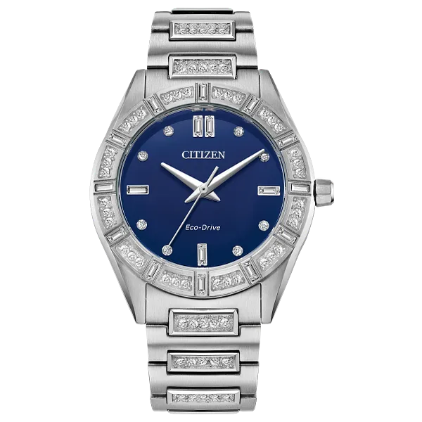au maison Silhouette Crystal Blue Dial Stainless Steel Bracelet EM1020-57L