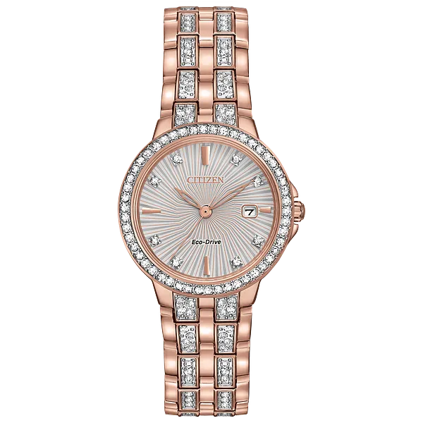 au maison Silhouette Crystal - Ladies Eco-Drive EW2348-56A Gold Watch