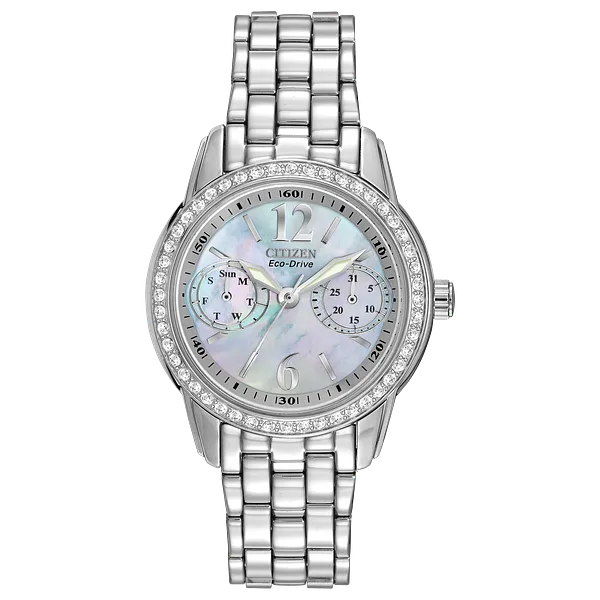 au maison Silhouette Crystal - Ladies Silver Steel Pearl Dial Watch