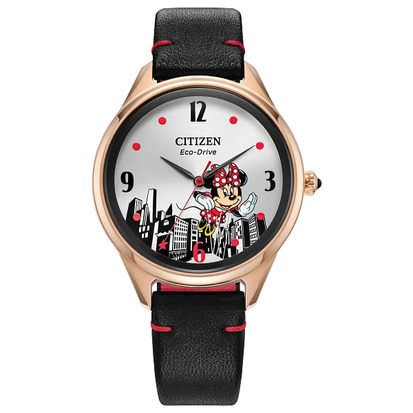 au maison Soaring High Minnie Mouse Silver-Tone Dial Leather Strap FE7102-07W