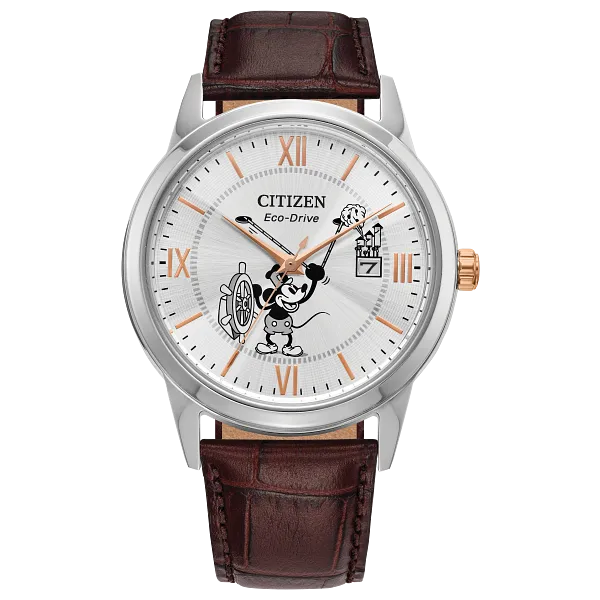au maison Steamboat Willie 1928 Silver-Tone Dial Leather Strap AW1788-07W