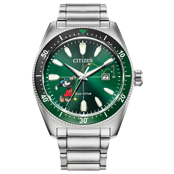 au maison Tee Time Mickey Green Dial Stainless Steel Bracelet AW1595-78W