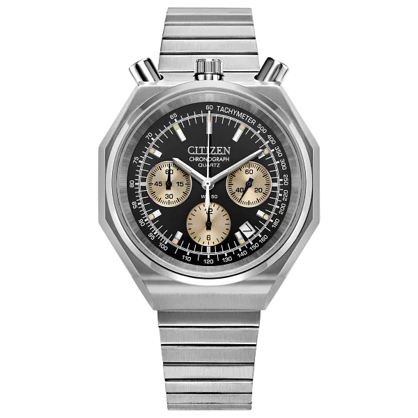 au maison Tsuno Chrono Quartz Black Dial Stainless Steel Bracelet AN3700-54E