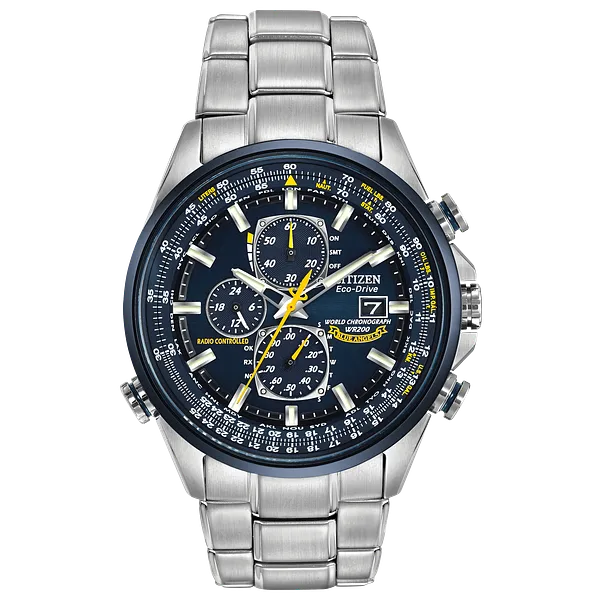 au maison World Chronograph A-T - Men's Eco-Drive Steel Blue Dial Watch