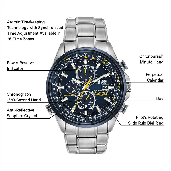 Au Maison World Chronograph A-T - Men's Eco-Drive Steel Blue Dial Watch