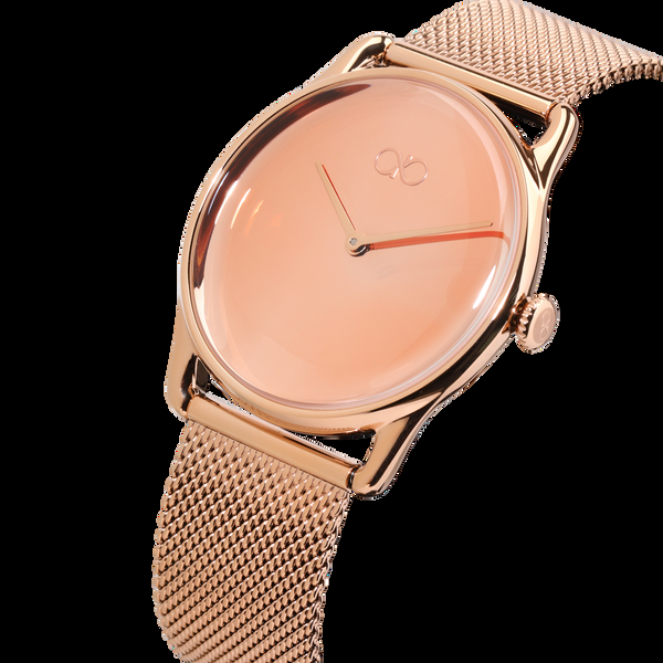 August Berg 38mm Rose Gold Watch With Rose Gold Mesh Strap
