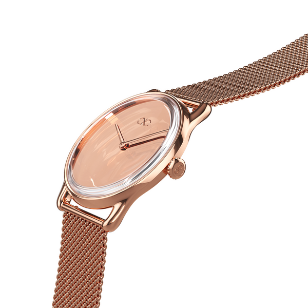 August Berg 38mm Rose Gold Watch With Rose Gold Mesh Strap