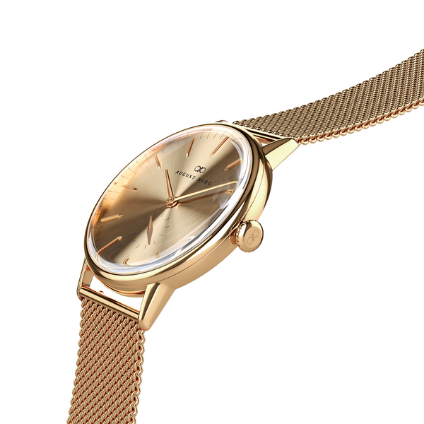 August Berg Gold Watch With Gold Mesh Strap