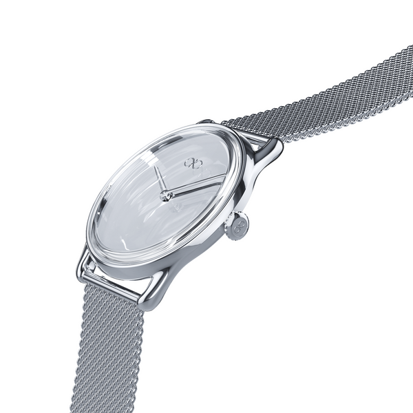 August Berg Silver Watch With Silver Mesh Strap
