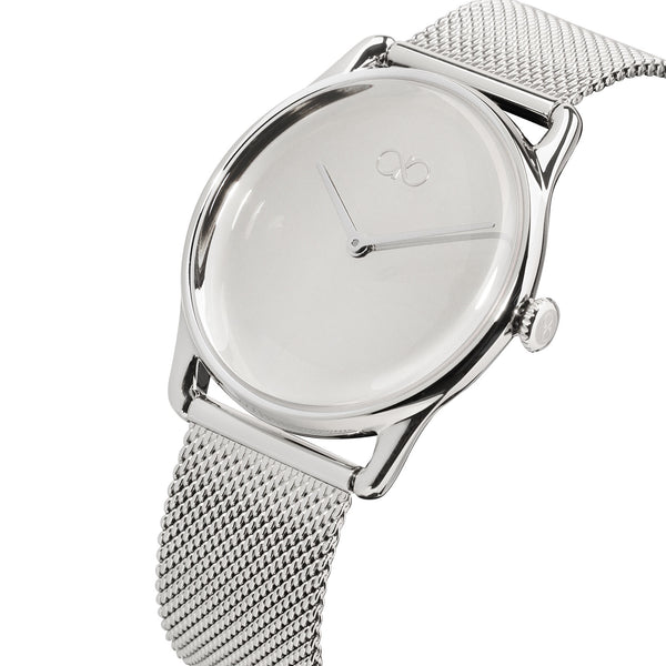 August Berg Silver Watch With Silver Mesh Strap