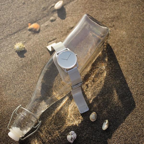 August Berg Silver Watch With Silver Mesh Strap