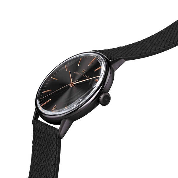 August Berg Black Dial Watch With Black Perlon Strap