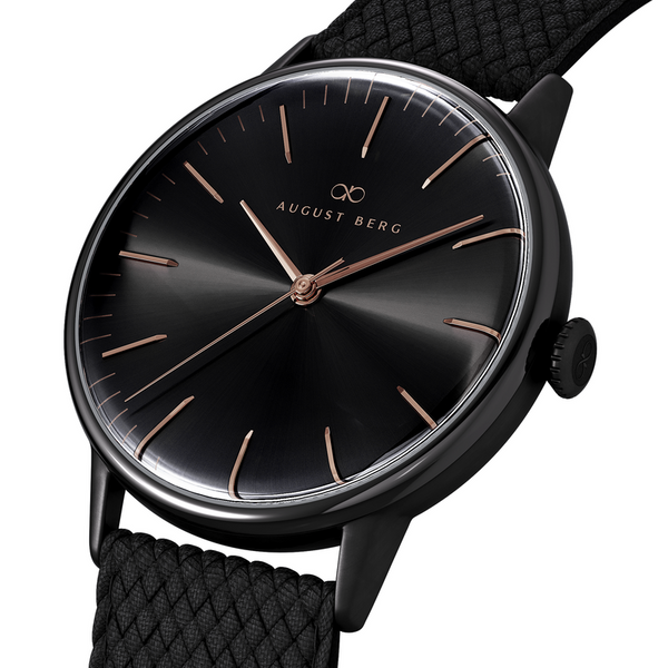 August Berg Black Dial Watch With Black Perlon Strap