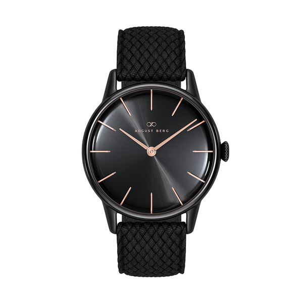 August Berg Black Dial Watch With Black Perlon Strap