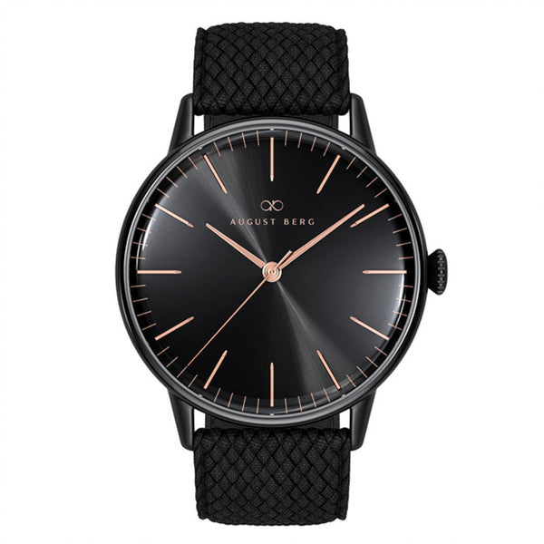 august berg Black Dial Watch With Black Perlon Strap