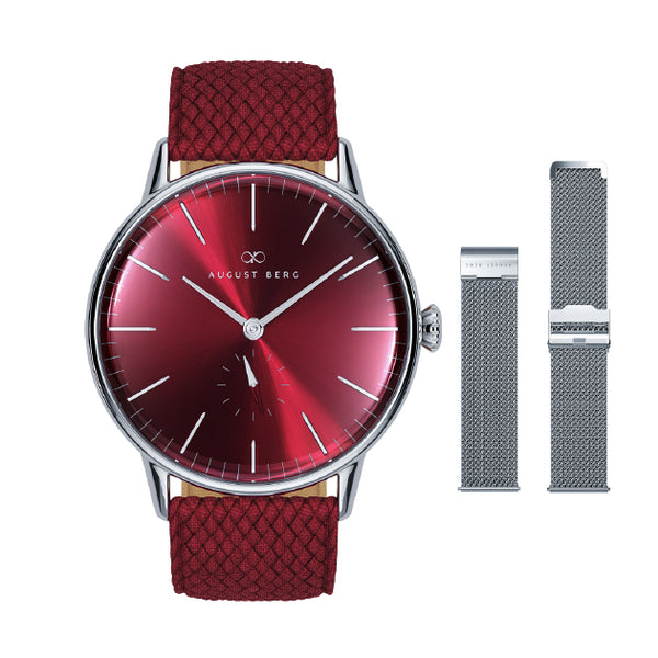 august berg Burgundy Classic Eye Perlon & Silver Mesh Strap | August Berg