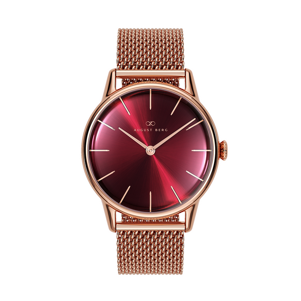 August Berg Burgundy Dial Rose Gold Watch With Rose Gold Strap