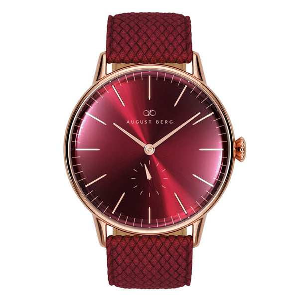 August Berg Burgundy Dial Rose Gold Watch With Rose Gold Strap