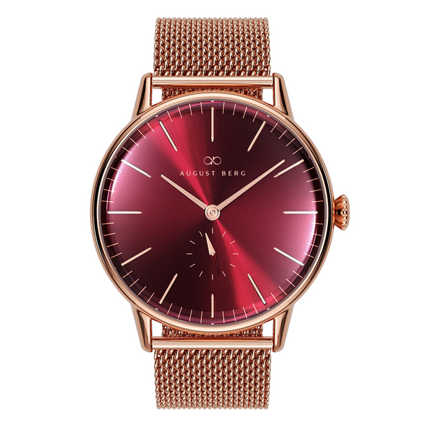 august berg Burgundy Dial Rose Gold Watch With Rose Gold Strap