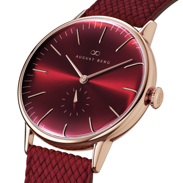 August Berg Burgundy Rose Gold Watch With Burgundy Strap