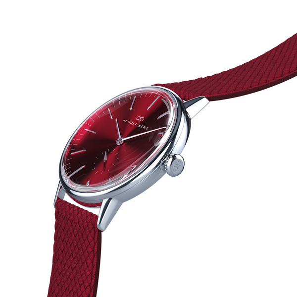 August Berg Burgundy Silver Watch With Burgundy Strap