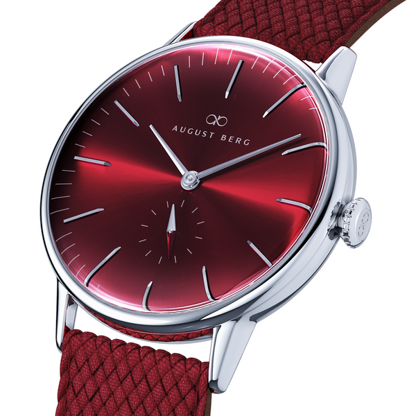 August Berg Burgundy Silver Watch With Burgundy Strap
