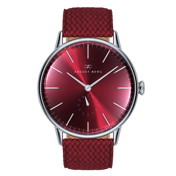 august berg Burgundy Silver Watch With Burgundy Strap